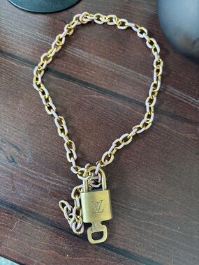 Louis Vuitton Pink and Gold Padlock Chain Necklace